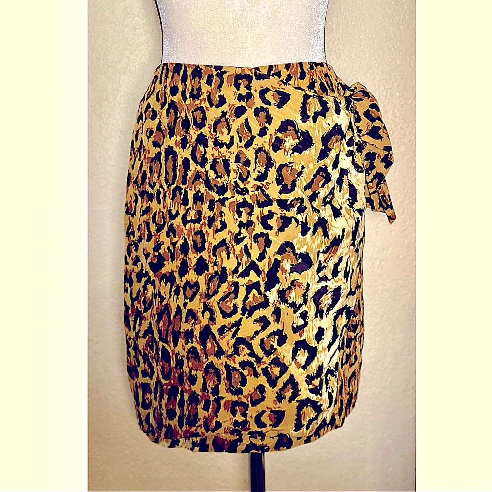 Saks Fifth Avenue Leopard Print Wrap Skirt in Gold and Black